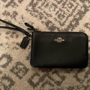 Like New COACH Black Leather Small Double Wristlet